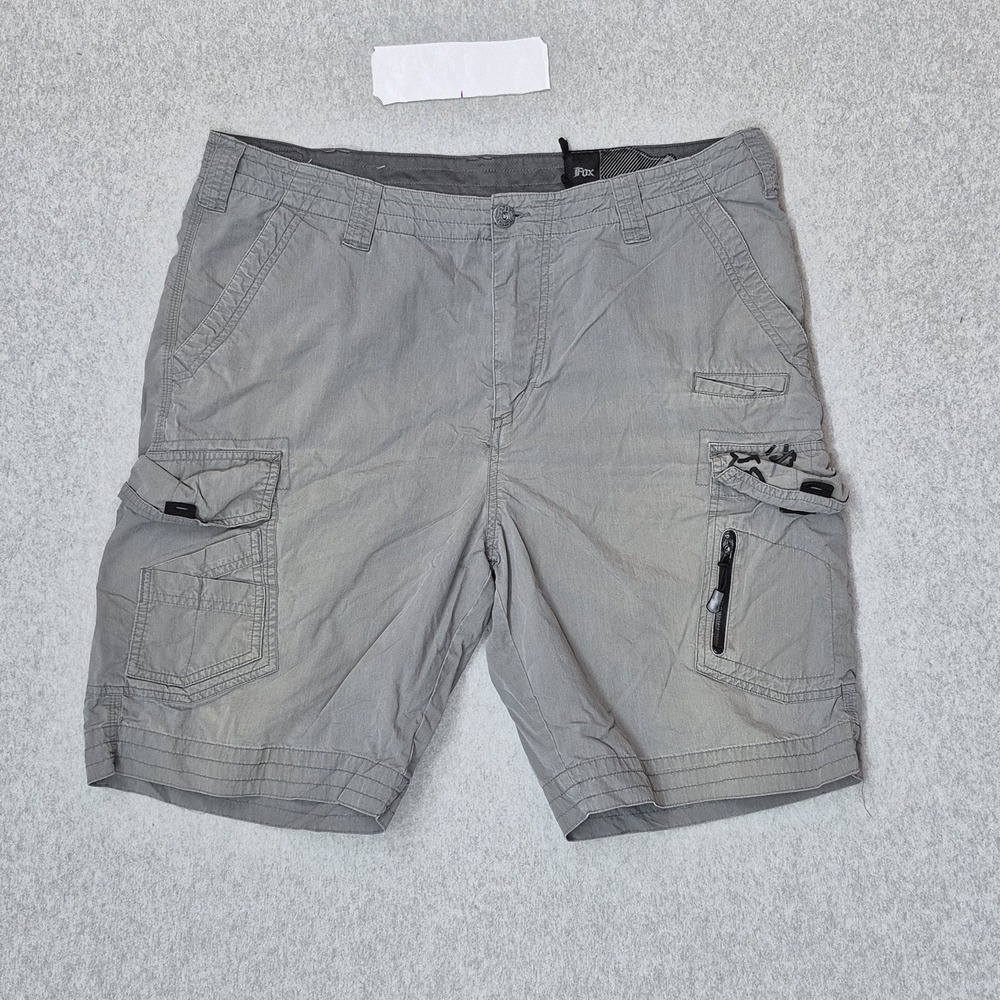 Fox Men Shorts 38 Gray Cargo Logo Outdoor Hiking Skater Moto Y2K